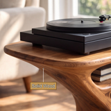 Sylivyn Curved Sculpted Handcrafted Record Player Stand With Storage - Timberustic Record Player Stand With Storage