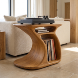 Sylivyn Curved Sculpted Handcrafted Record Player Stand With Storage Teak - Timberustic Record Player Stand With Storage