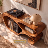 Sylodrin Sculpted Loop Handcrafted Record Player Stand With Storage - Timberustic Record Player Stand With Storage