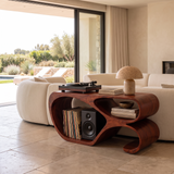 Sylodrin Sculpted Loop Handcrafted Record Player Stand With Storage Mahogany - Timberustic Record Player Stand With Storage