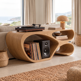 Sylodrin Sculpted Loop Handcrafted Record Player Stand With Storage Natural Oak - Timberustic Record Player Stand With Storage