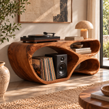 Sylodrin Sculpted Loop Handcrafted Record Player Stand With Storage - Timberustic Record Player Stand With Storage