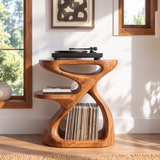 Sylolune Sculpted Open-Frame Handcrafted Record Player Stand With Storage - Timberustic Record Player Stand With Storage