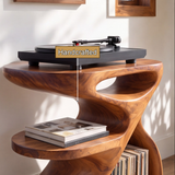 Sylolune Sculpted Open-Frame Handcrafted Record Player Stand With Storage - Timberustic Record Player Stand With Storage