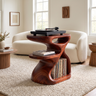 Sylolune Sculpted Open-Frame Handcrafted Record Player Stand With Storage Mahogany - Timberustic Record Player Stand With Storage