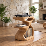 Sylolune Sculpted Open-Frame Handcrafted Record Player Stand With Storage Natural Oak - Timberustic Record Player Stand With Storage