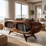 Sylovale Curved Capsule Sculpted Handcrafted Record Player Stand With Storage Dark Walnut - Timberustic Record Player Stand With Storage