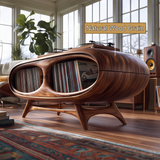 Sylovale Curved Capsule Sculpted Handcrafted Record Player Stand With Storage - Timberustic Record Player Stand With Storage
