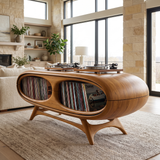 Sylovale Curved Capsule Sculpted Handcrafted Record Player Stand With Storage Teak - Timberustic Record Player Stand With Storage