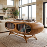 Sylovale Curved Capsule Sculpted Handcrafted Record Player Stand With Storage Teak - Timberustic Record Player Stand With Storage