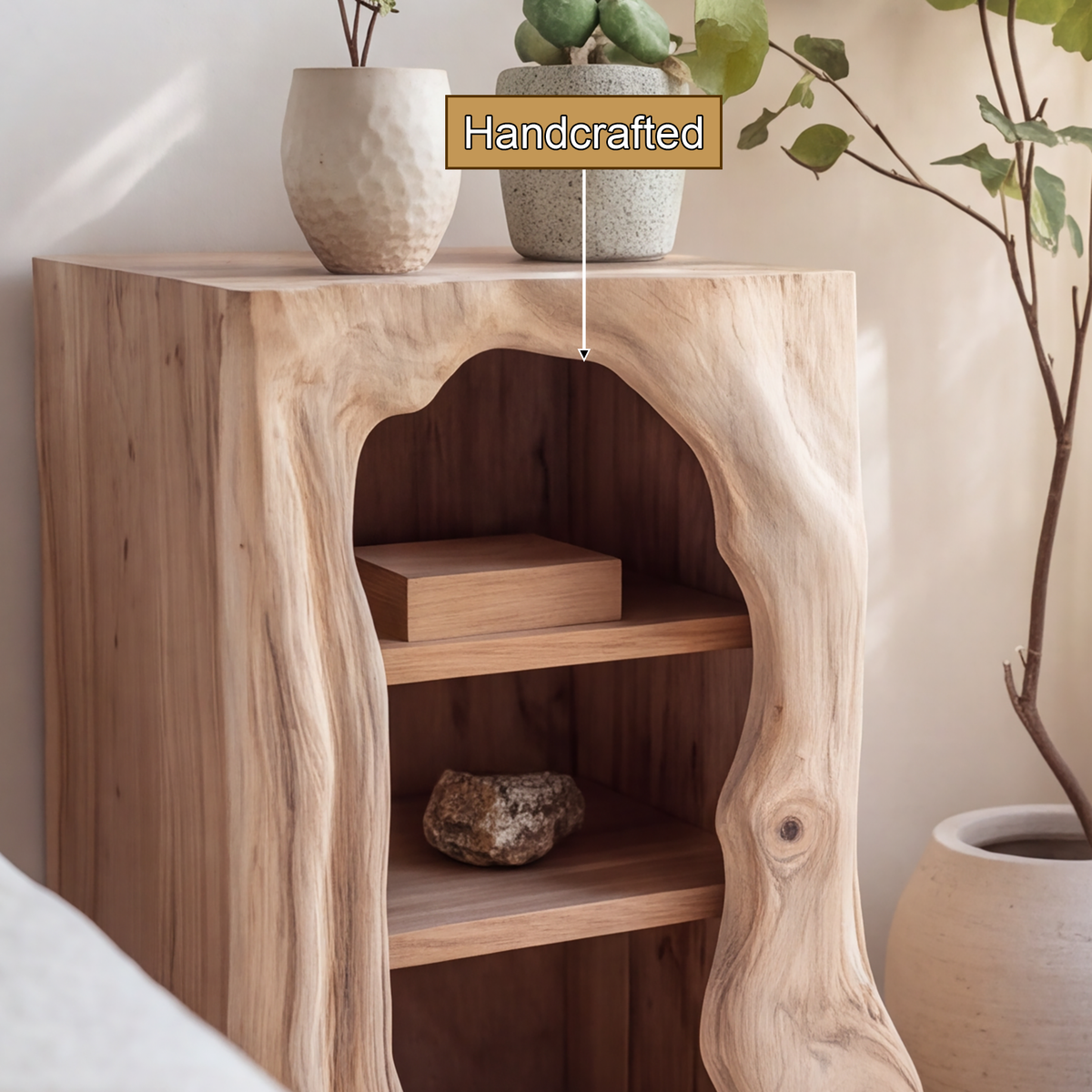 Sylovyn Sculpted Arch Handcrafted Nightstand by Timberustic — handcrafted details