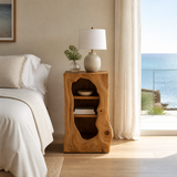 Sylovyn Sculpted Arch Handcrafted Nightstand by Timberustic — Teak finish