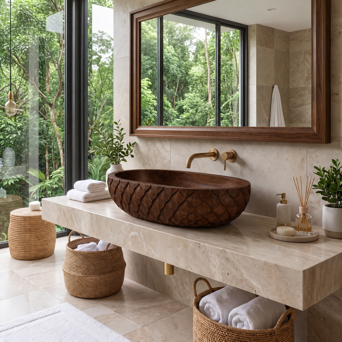 Sylverra Sculpted Botanical Leaf Handcrafted Vessel Sinks Dark Walnut - Timberustic Vessel Sinks