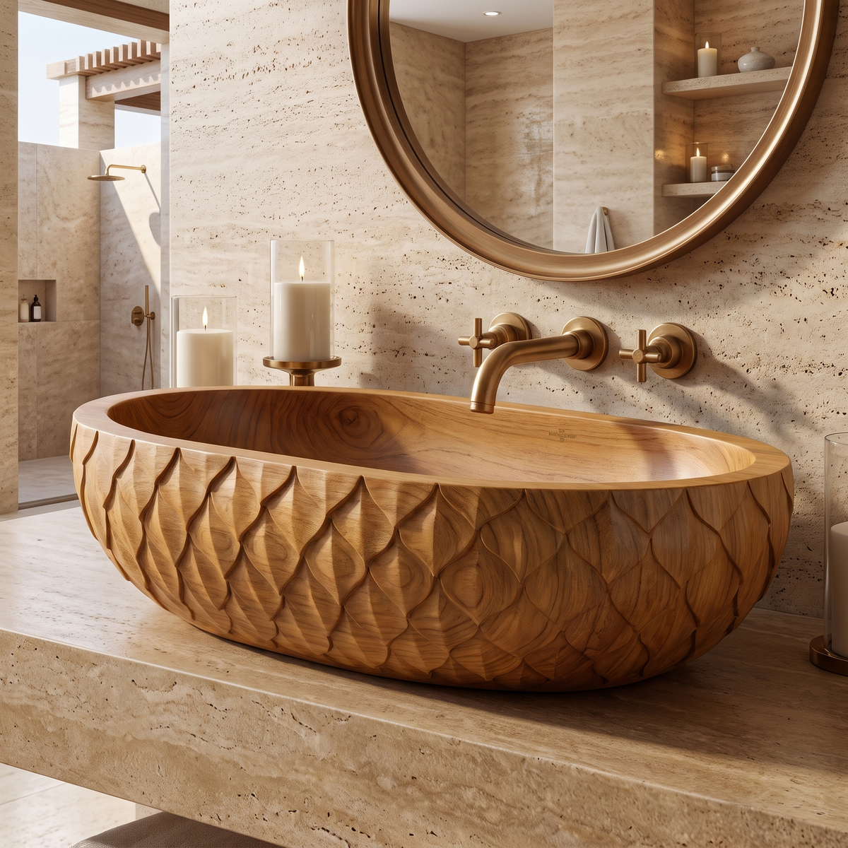 Sylverra Sculpted Botanical Leaf Handcrafted Vessel Sinks Teak - Timberustic Vessel Sinks