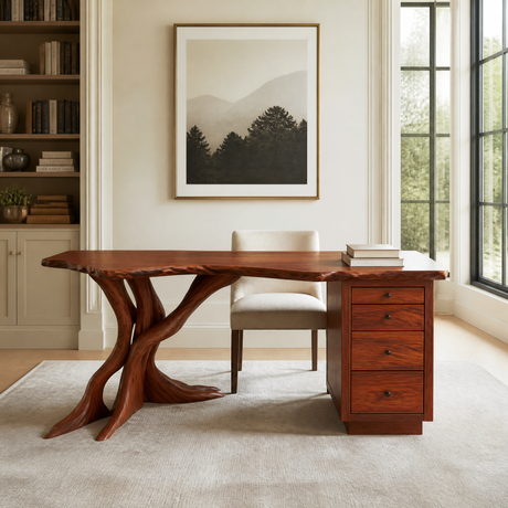Sylvoren Live Edge Handcrafted Desk With Drawers Mahogany - Timberustic Desk With Drawers