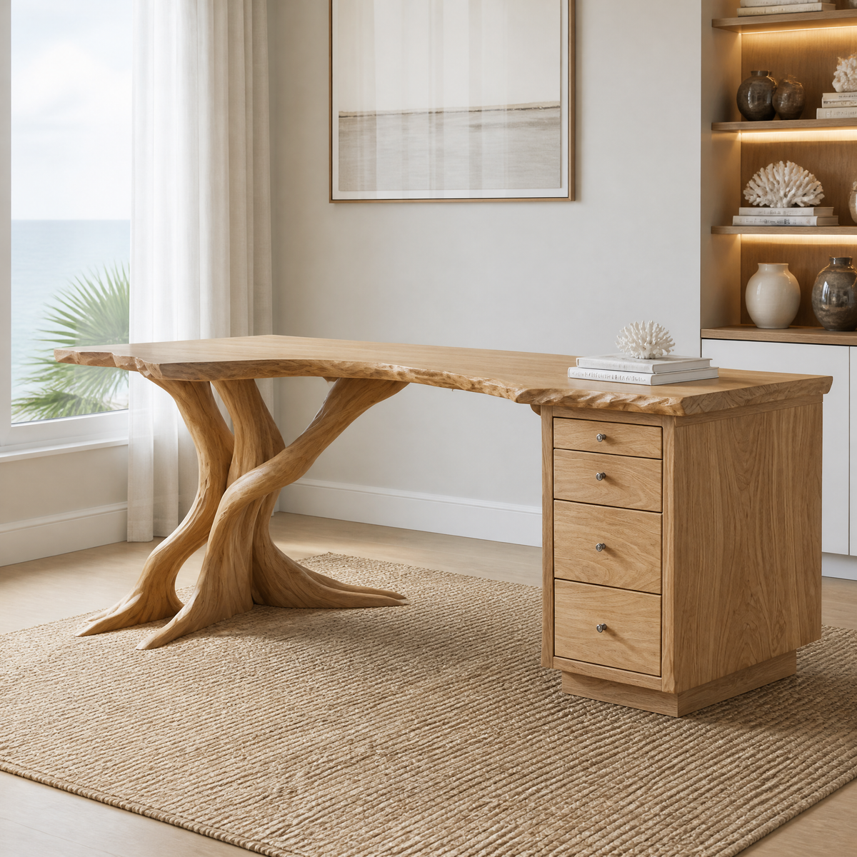 Sylvoren Live Edge Handcrafted Desk With Drawers Natural Oak - Timberustic Desk With Drawers