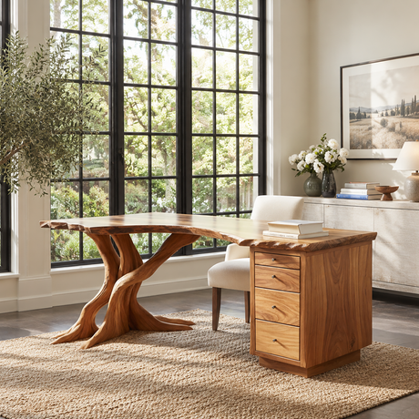 Sylvoren Live Edge Handcrafted Desk With Drawers - Timberustic Desk With Drawers