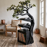 Torsylva Twisting Sculpted Tree Handcrafted Record Player Stand With Storage Black - Timberustic Record Player Stand With Storage