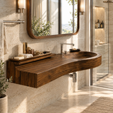 Valtessa Sculpted Contour Handcrafted Floating Bathroom Vanity with Integrated Sink Brown - Timberustic Floating Bathroom Vanity with Integrated Sink