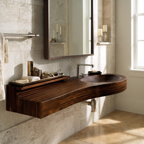 Valtessa Sculpted Contour Handcrafted Floating Bathroom Vanity with Integrated Sink Dark Walnut - Timberustic Floating Bathroom Vanity with Integrated Sink