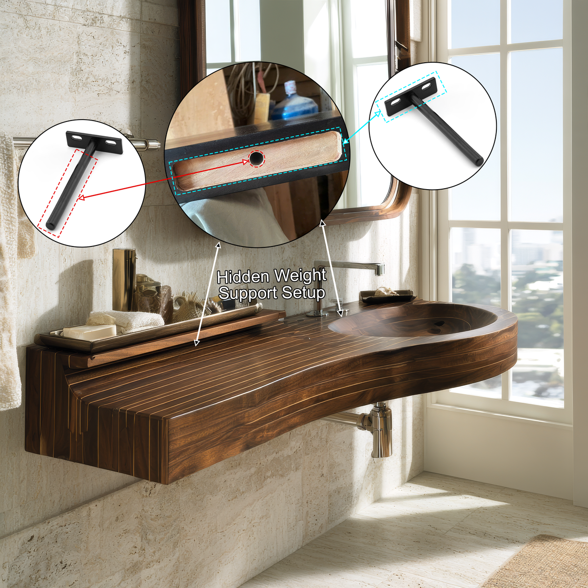 Valtessa Sculpted Contour Handcrafted Floating Bathroom Vanity with Integrated Sink - Timberustic Floating Bathroom Vanity with Integrated Sink