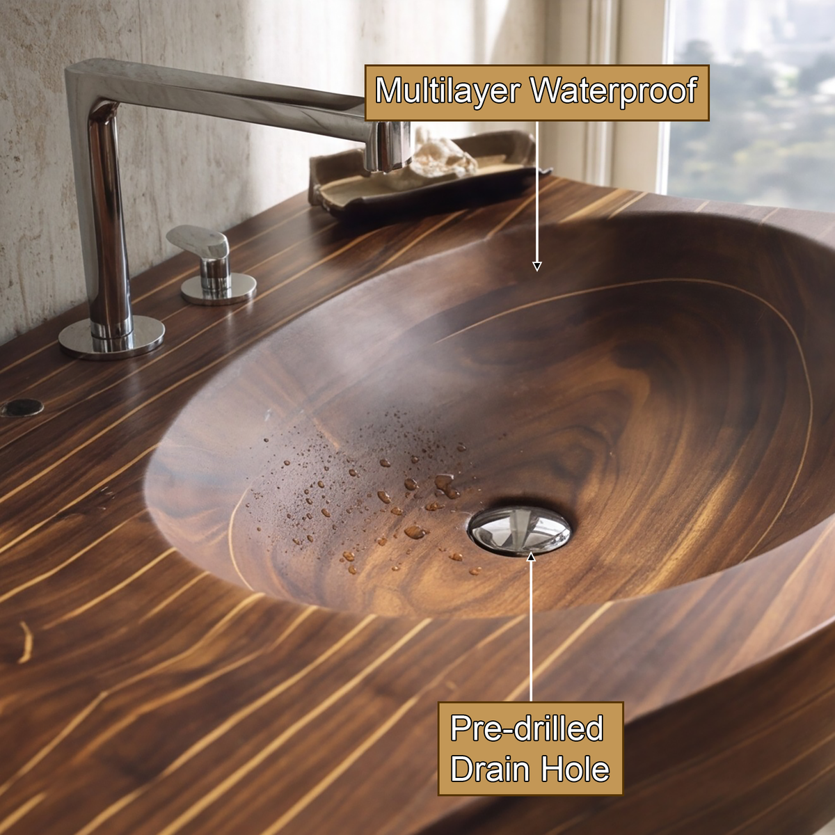 Valtessa Sculpted Contour Handcrafted Floating Bathroom Vanity with Integrated Sink - Timberustic Floating Bathroom Vanity with Integrated Sink