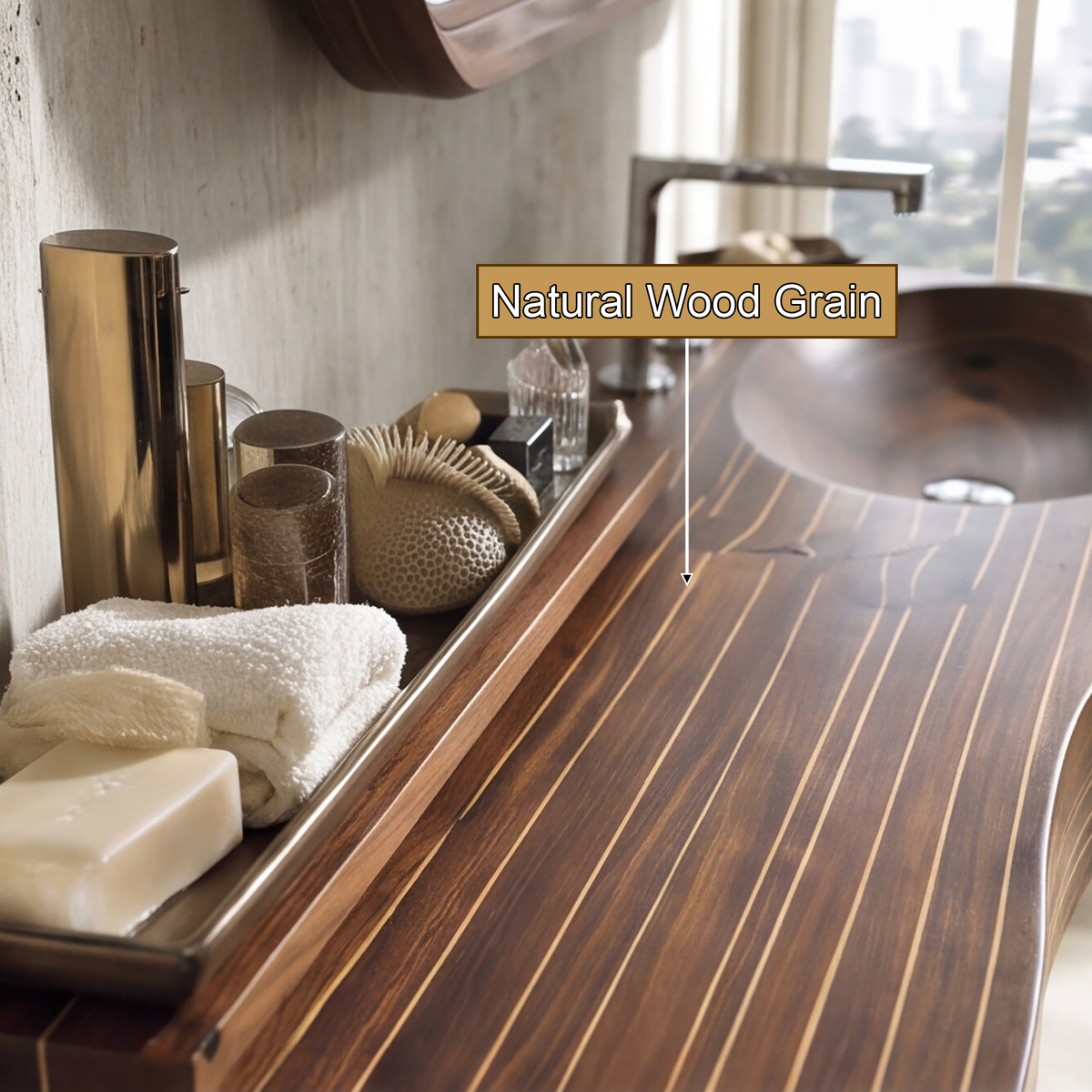 Valtessa Sculpted Contour Handcrafted Floating Bathroom Vanity with Integrated Sink - Timberustic Floating Bathroom Vanity with Integrated Sink