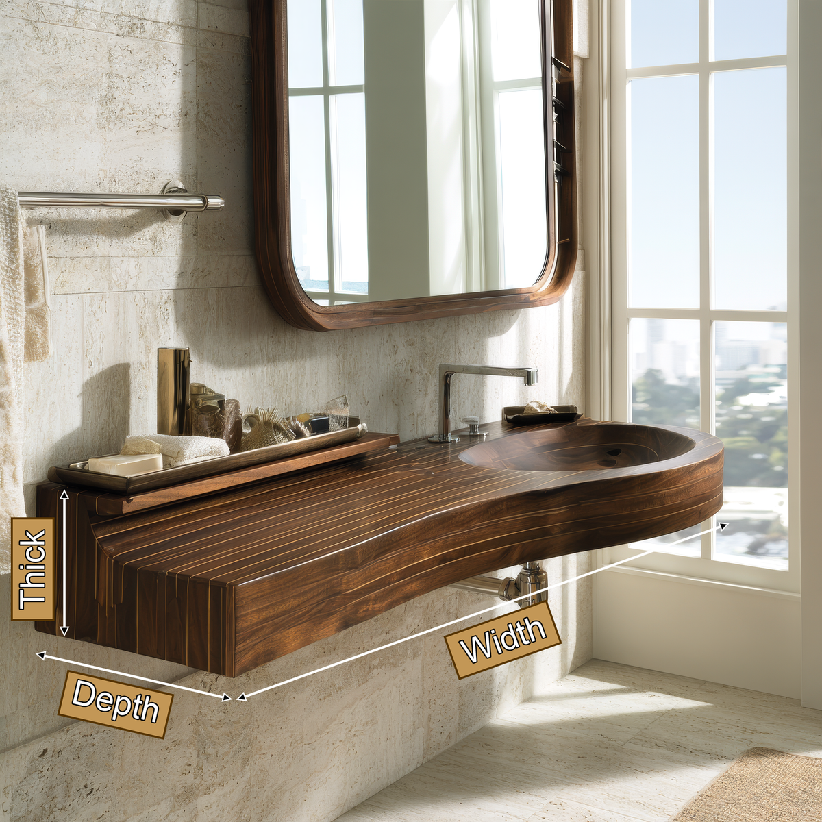 Valtessa Sculpted Contour Handcrafted Floating Bathroom Vanity with Integrated Sink - Timberustic Floating Bathroom Vanity with Integrated Sink
