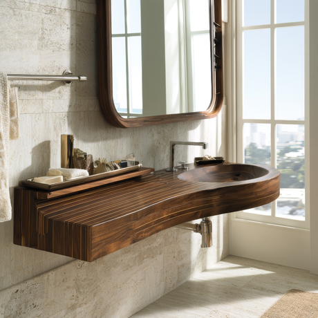 Valtessa Sculpted Contour Handcrafted Floating Bathroom Vanity with Integrated Sink - Timberustic Floating Bathroom Vanity with Integrated Sink