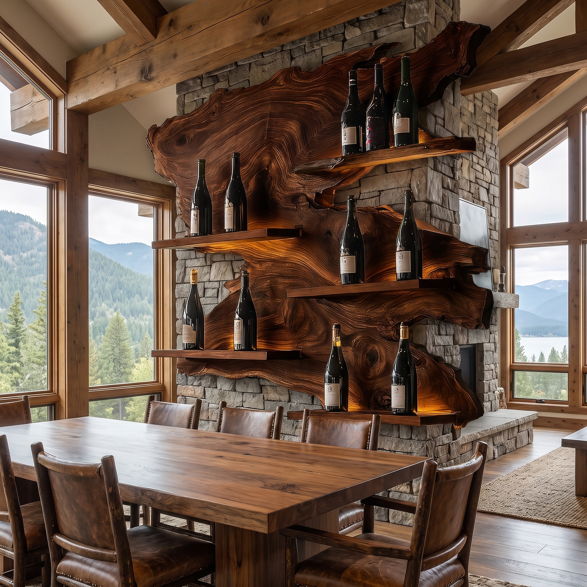 Vardeno Live Edge Floating Wine Shelf by Timberustic — Dark Walnut finish
