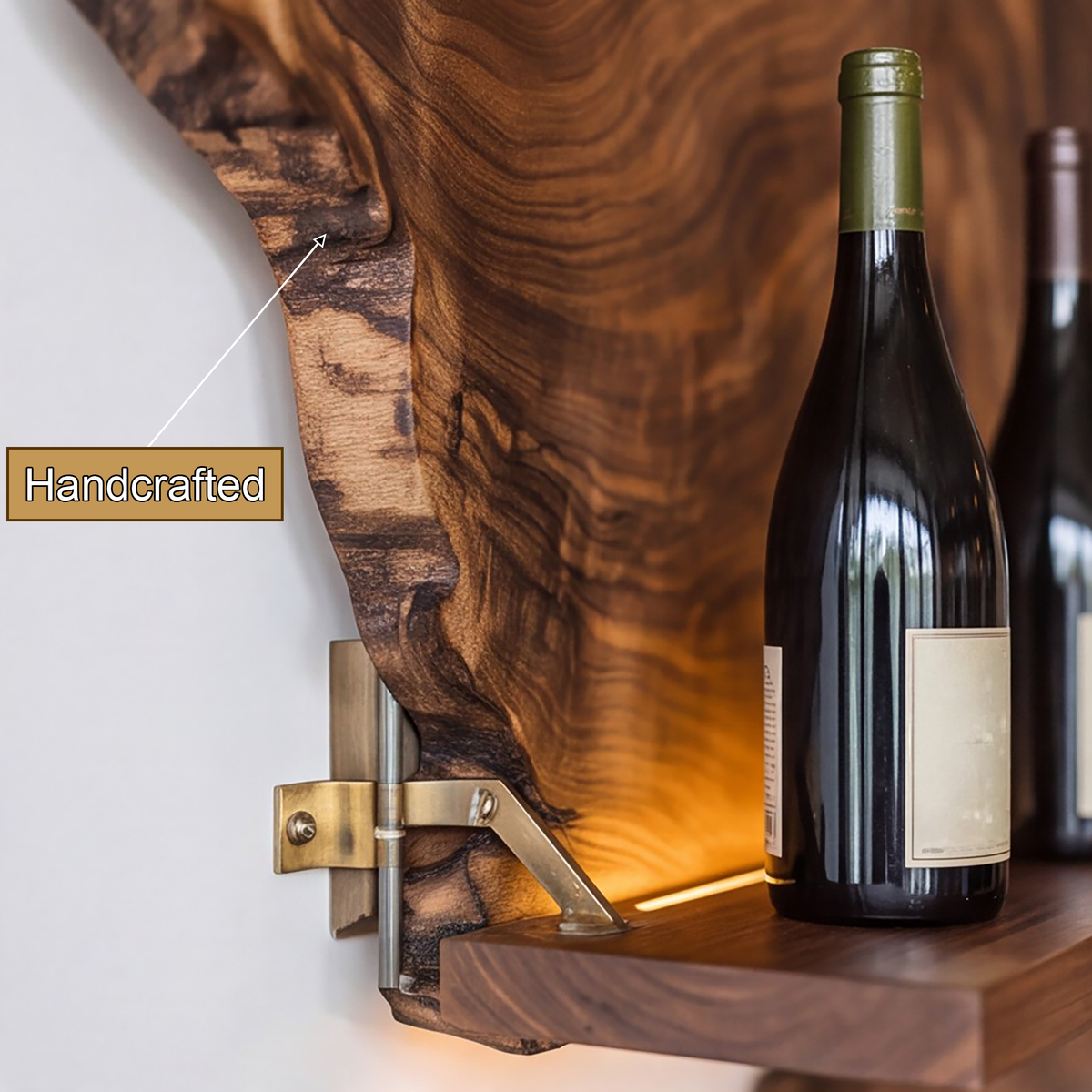 Vardeno Live Edge Floating Wine Shelf by Timberustic — Handcrafted