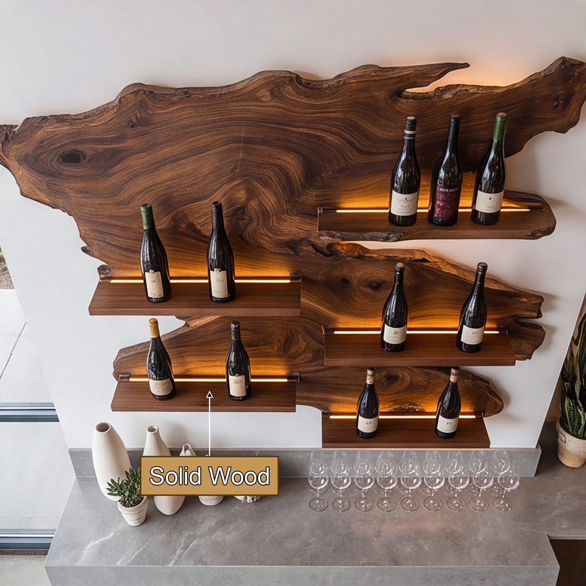 Vardeno Live Edge Floating Wine Shelf by Timberustic — Solid Wood