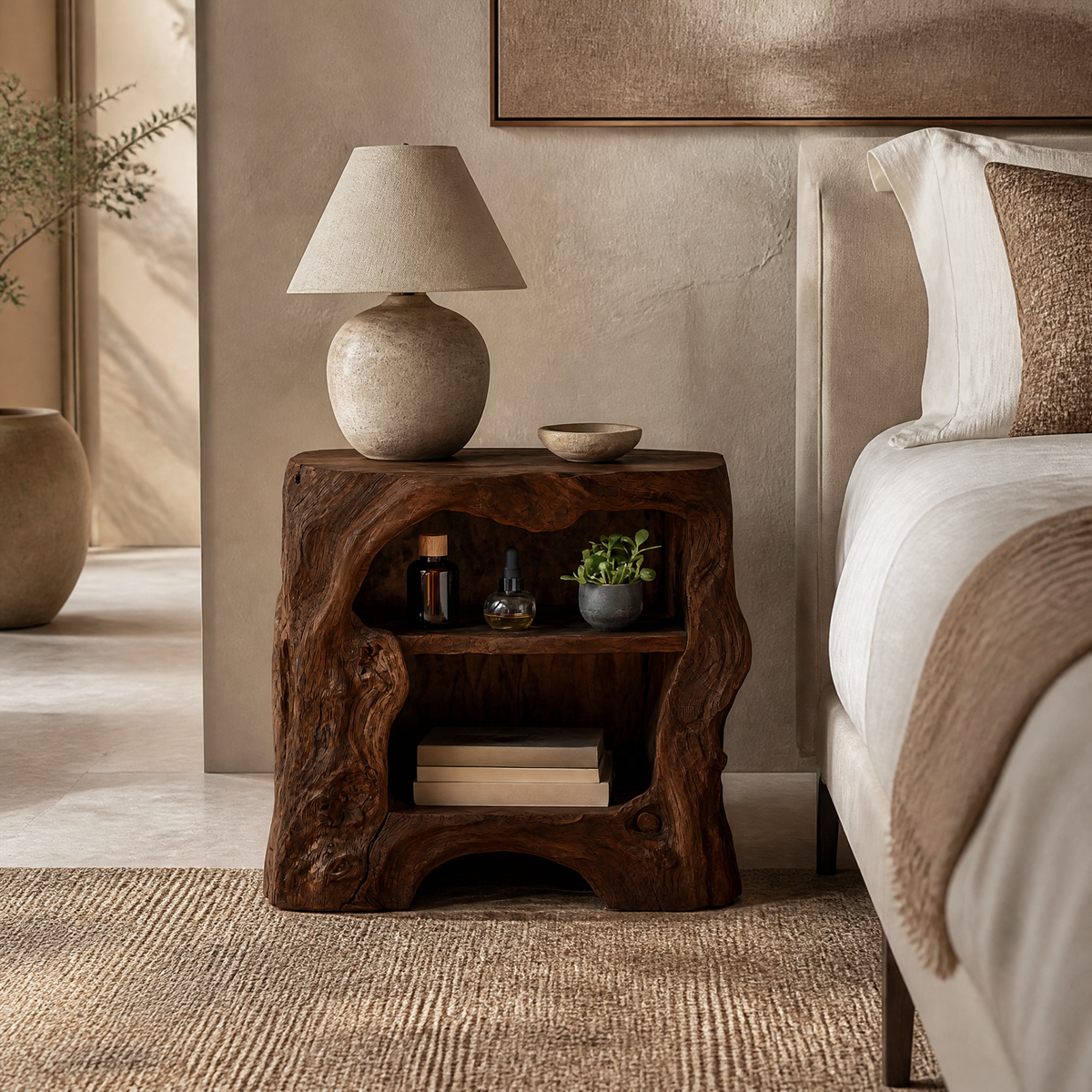 Vardessa Sculpted Arch Handcrafted Bedside Table by Timberustic — Dark Walnut finish