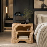 Vardessa Sculpted Arch Handcrafted Bedside Table by Timberustic — Natural Oak finish