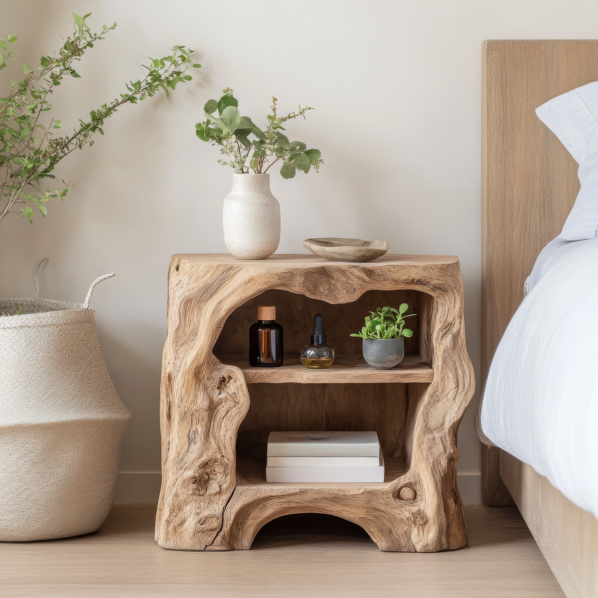 Vardessa Sculpted Arch Handcrafted Bedside Table by Timberustic — overall product view