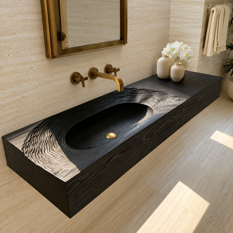 Varelon Topographic Contour Handcrafted Floating Bathroom Vanity with Integrated Sink Black - Timberustic Floating Bathroom Vanity with Integrated Sink