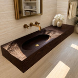 Varelon Topographic Contour Handcrafted Floating Bathroom Vanity with Integrated Sink by Timberustic — Dark Walnut finish