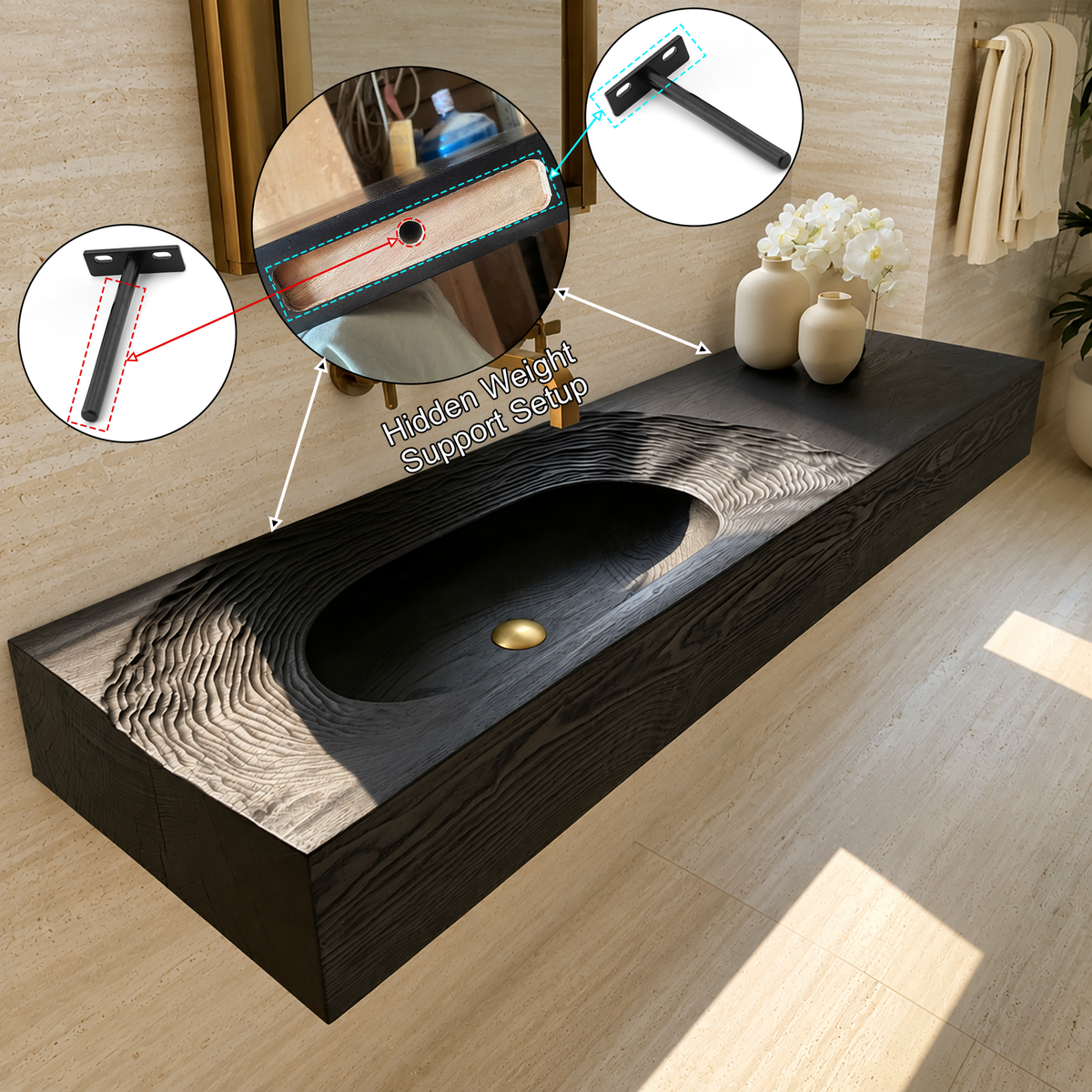 Varelon Topographic Contour Handcrafted Floating Bathroom Vanity with Integrated Sink by Timberustic — product detail view 6