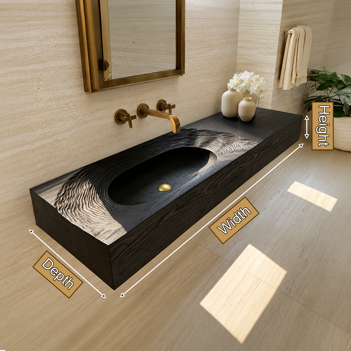 Varelon Topographic Contour Handcrafted Floating Bathroom Vanity with Integrated Sink by Timberustic — product dimensions