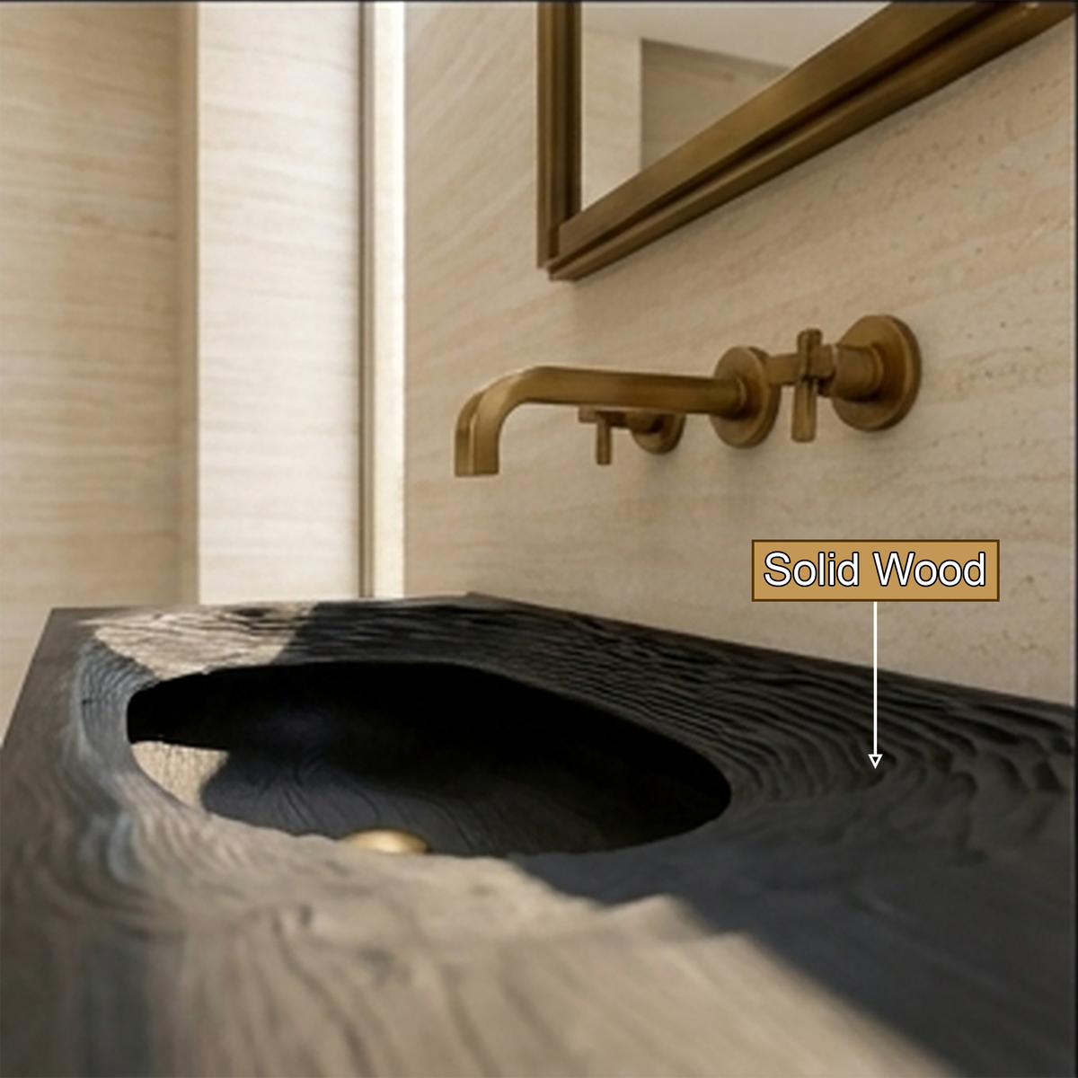 Varelon Topographic Contour Handcrafted Floating Bathroom Vanity with Integrated Sink by Timberustic — solid wood detail