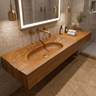 Varelon Topographic Contour Handcrafted Floating Bathroom Vanity with Integrated Sink by Timberustic — Teak finish