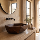 Velarell Faceted Geometric Handcrafted Vessel Sinks Dark Walnut - Timberustic Vessel Sinks