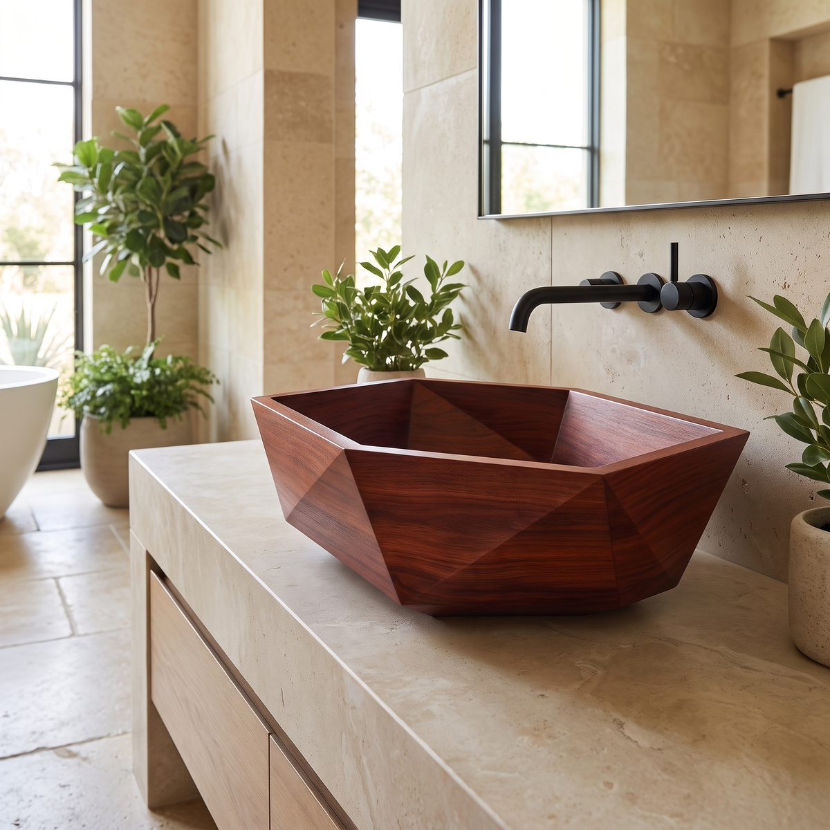 Velarell Faceted Geometric Handcrafted Vessel Sinks Mahogany - Timberustic Vessel Sinks