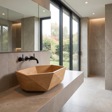 Velarell Faceted Geometric Handcrafted Vessel Sinks Natural Oak - Timberustic Vessel Sinks
