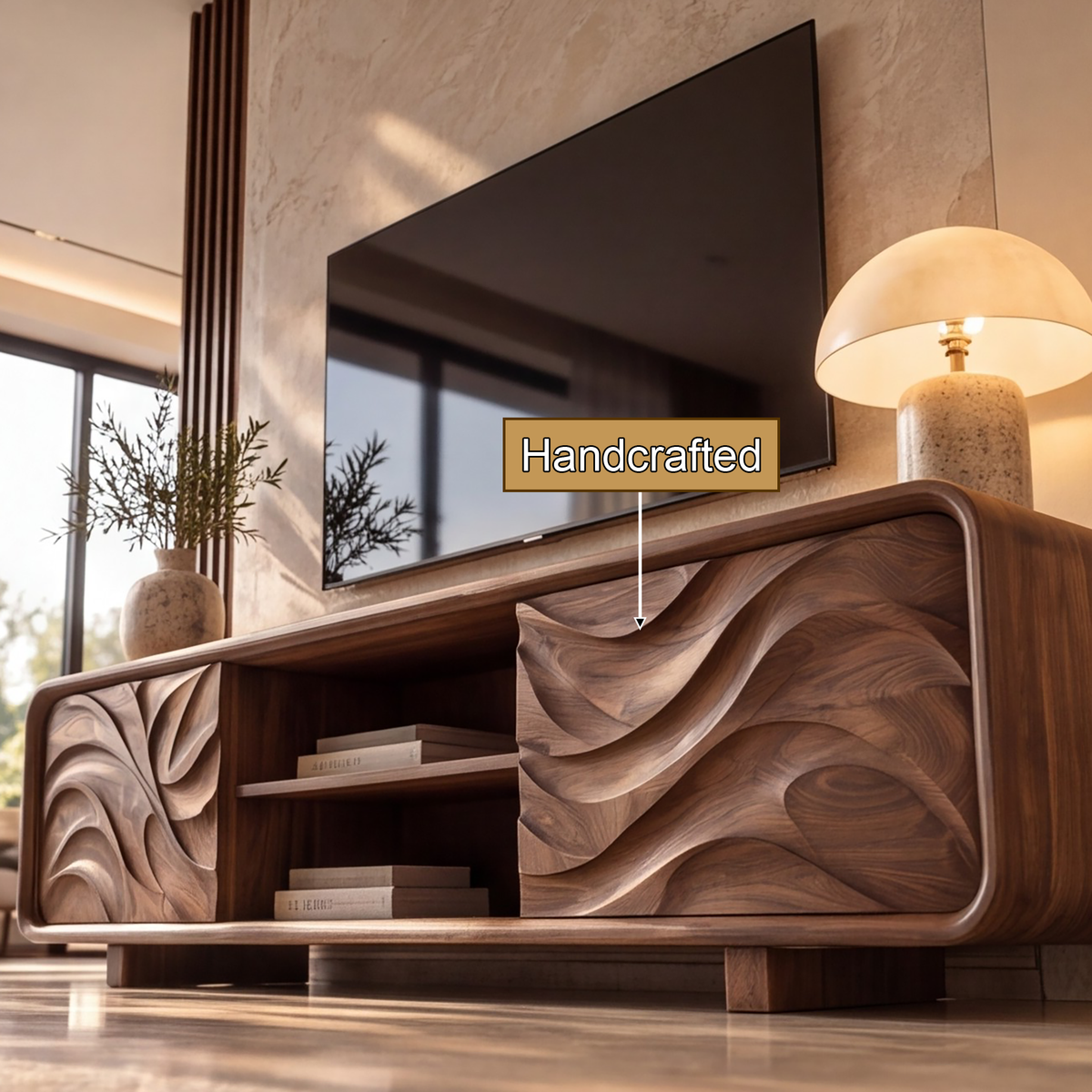 Velavale Sculpted Flowing Panel Handcrafted TV Cabinet - Timberustic TV Cabinet