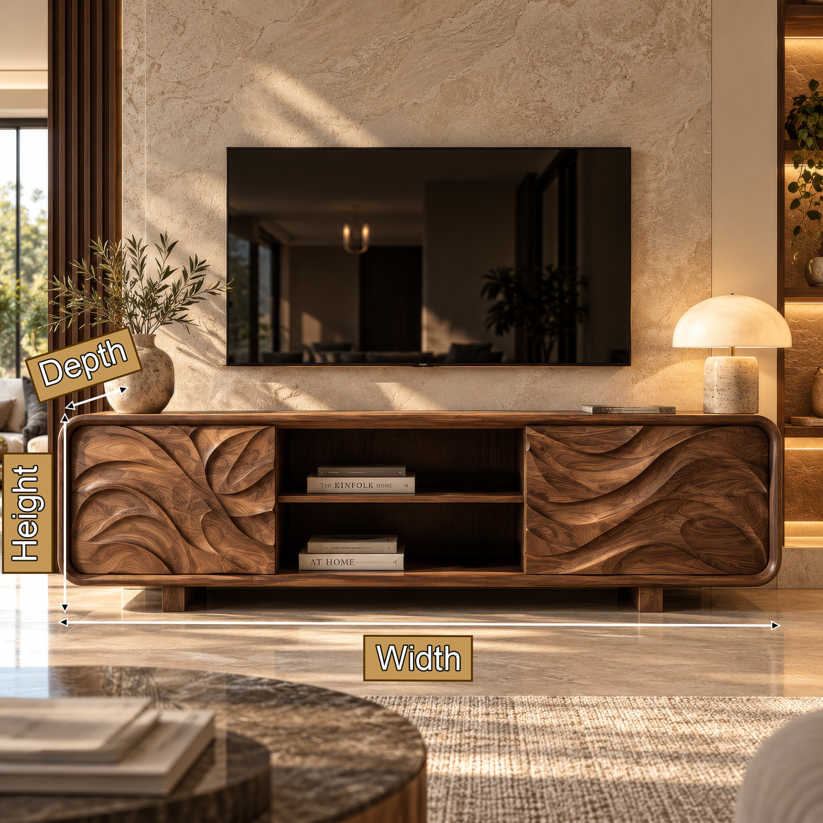 Velavale Sculpted Flowing Panel Handcrafted TV Cabinet - Timberustic TV Cabinet