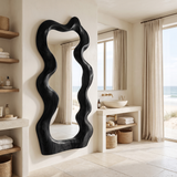 Velavane Flowing Contour Sculpted Handcrafted Mirror Frame by Timberustic — Black finish