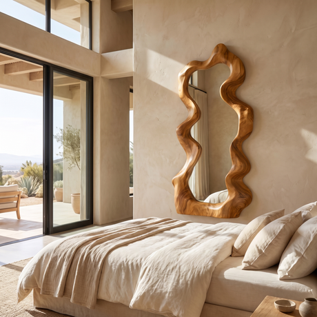 Velavane Flowing Contour Sculpted Handcrafted Mirror Frame Teak - Timberustic Mirror