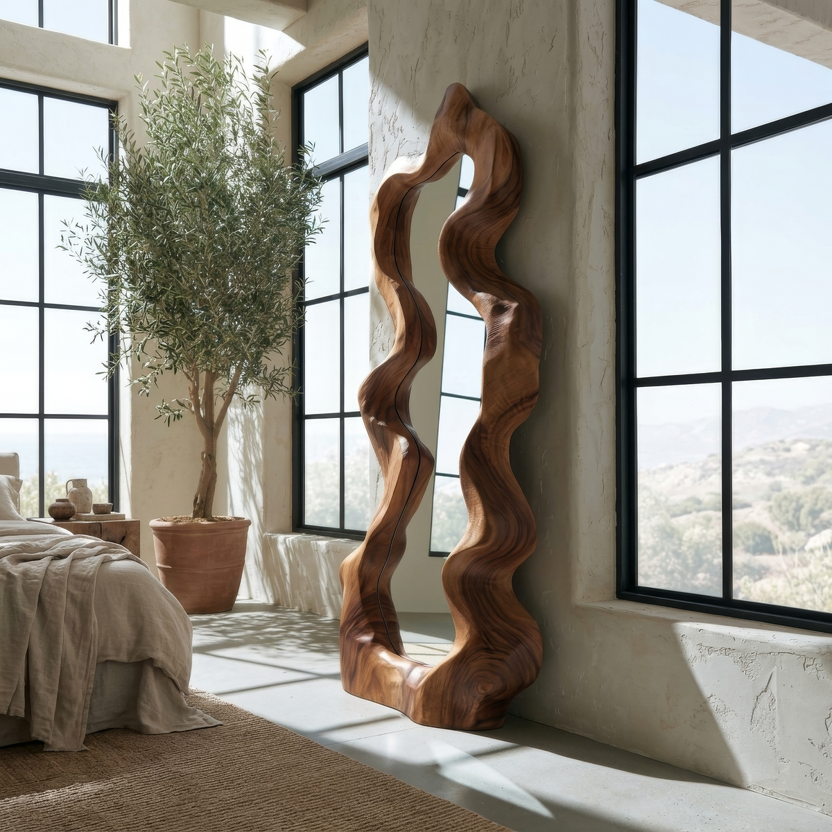Velavane Flowing Contour Sculpted Handcrafted Mirror Frame by Timberustic — overall product view