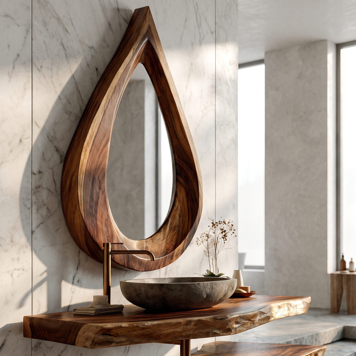 Velawyn Teardrop Sculpted Handcrafted Mirror Frame by Timberustic — Brown finish